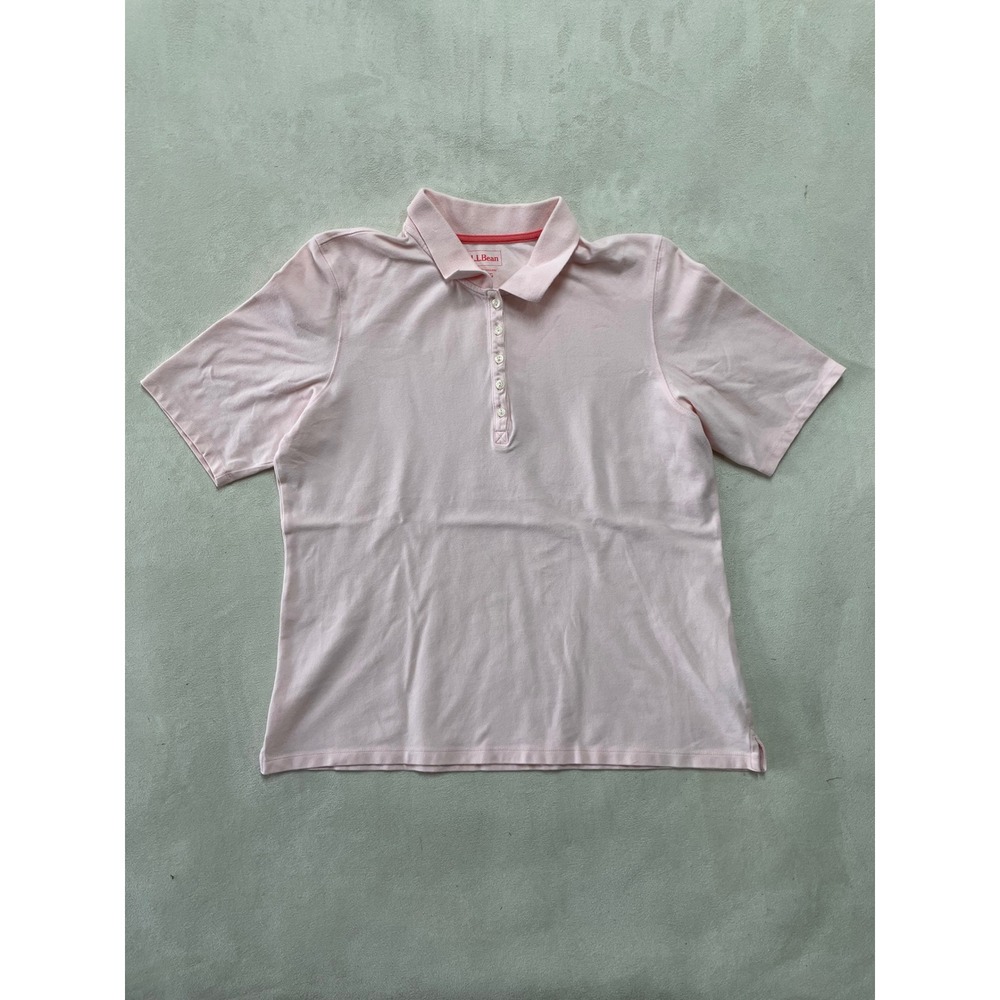 LL Bean Womens Pink Short Sleeve Polo Shirt Cotton Stretch L REG 280711